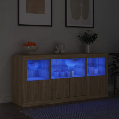 Sideboard with LED Lights 142,5x37x67 cm Sonoma oak