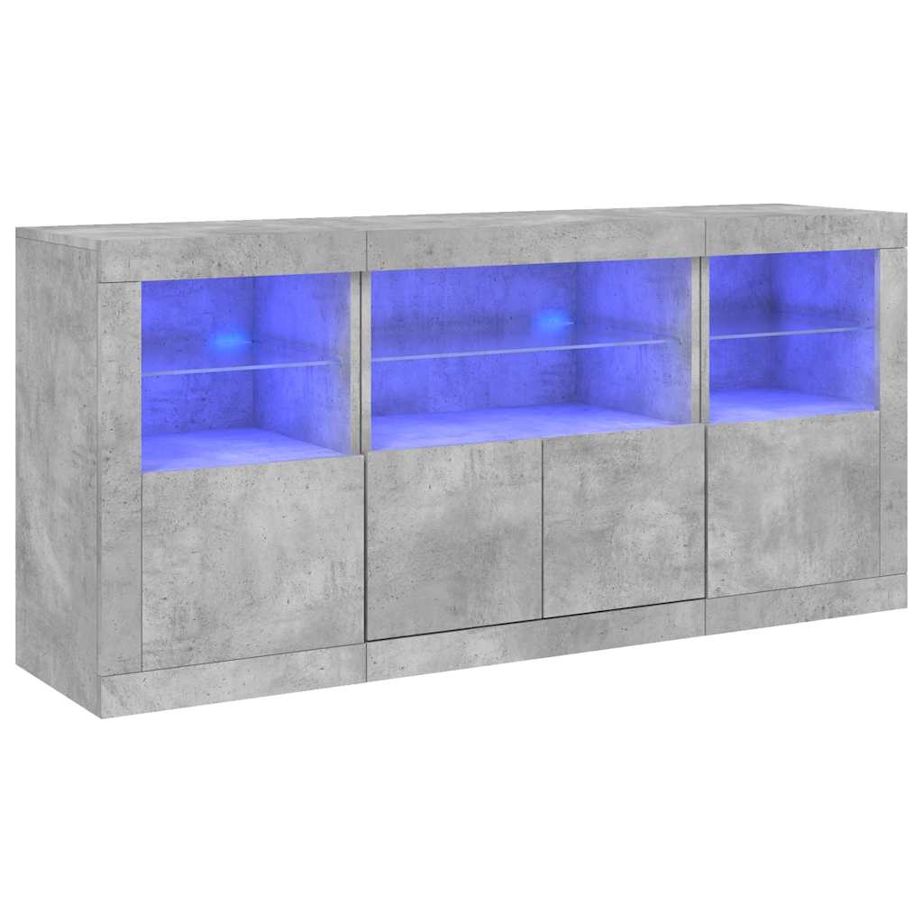 Sideboard with LED Lights 142,5x37x67 cm Concrete grey