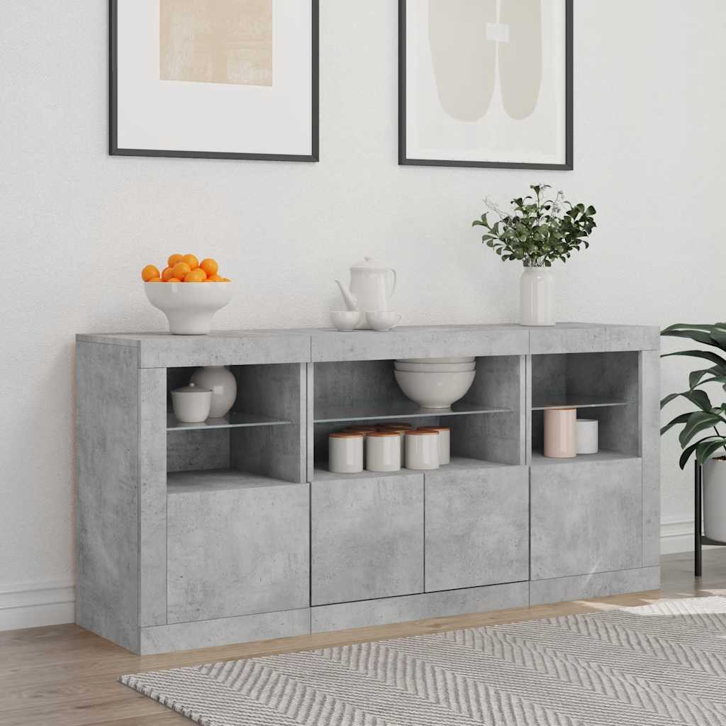 Sideboard with LED Lights 142,5x37x67 cm Concrete grey