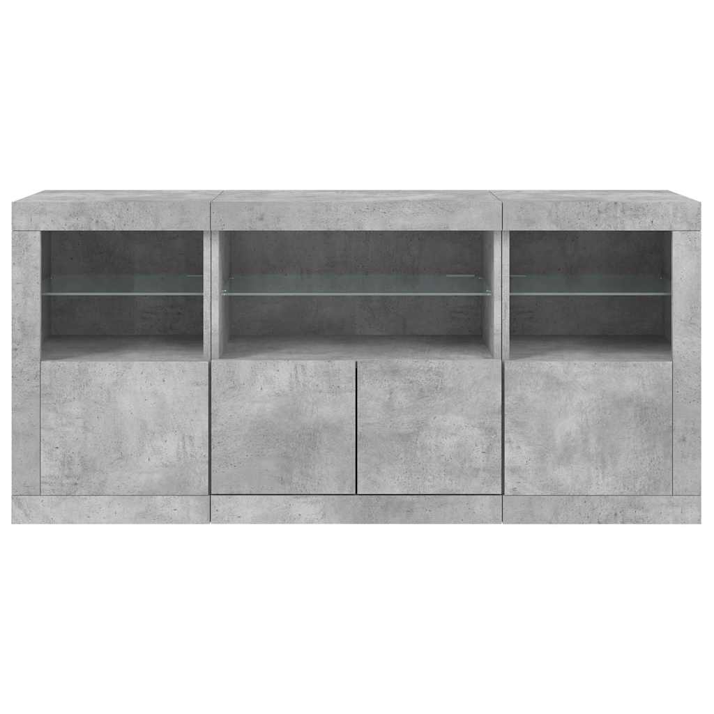 Sideboard with LED Lights 142,5x37x67 cm Concrete grey