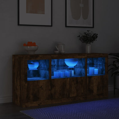 Sideboard with LED Lights 142,5x37x67 cm Smoked oak