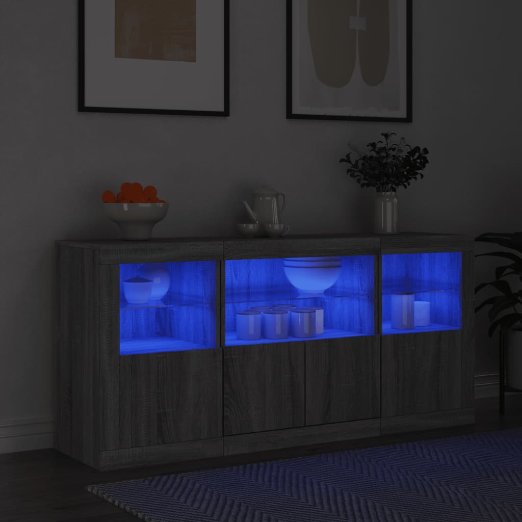 Sideboard with LED Lights 142,5x37x67 cm Grey sonoma