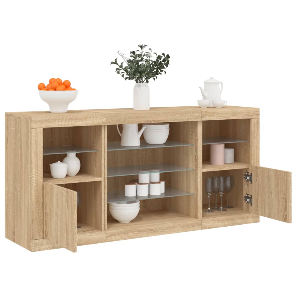 Sideboard with LED Lights 142,5x37x67 cm Sonoma oak