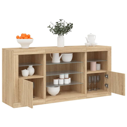 Sideboard with LED Lights 142,5x37x67 cm Sonoma oak