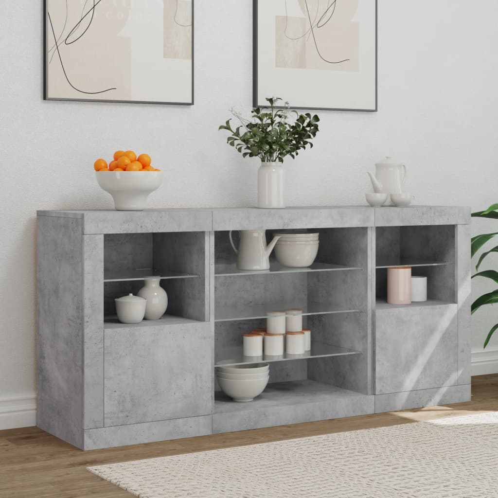 Sideboard with LED Lights 142,5x37x67 cm Concrete grey