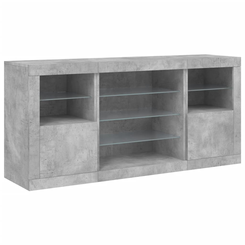 Sideboard with LED Lights 142,5x37x67 cm Concrete grey