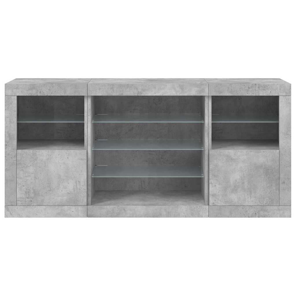 Sideboard with LED Lights 142,5x37x67 cm Concrete grey