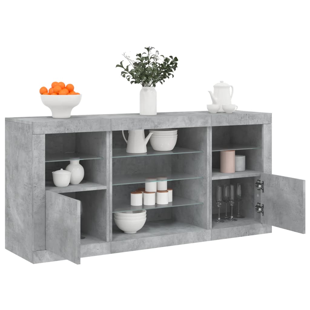 Sideboard with LED Lights 142,5x37x67 cm Concrete grey