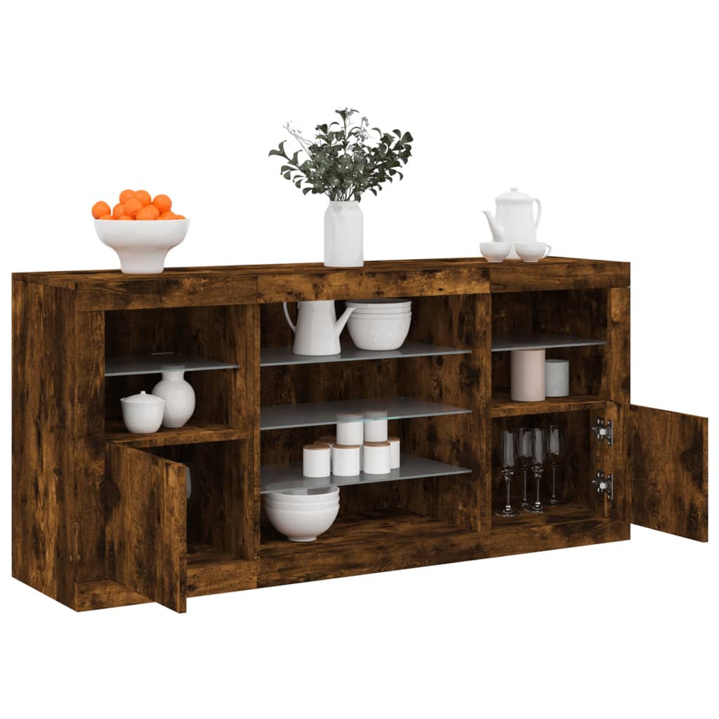 Sideboard with LED Lights 142,5x37x67 cm Smoked oak