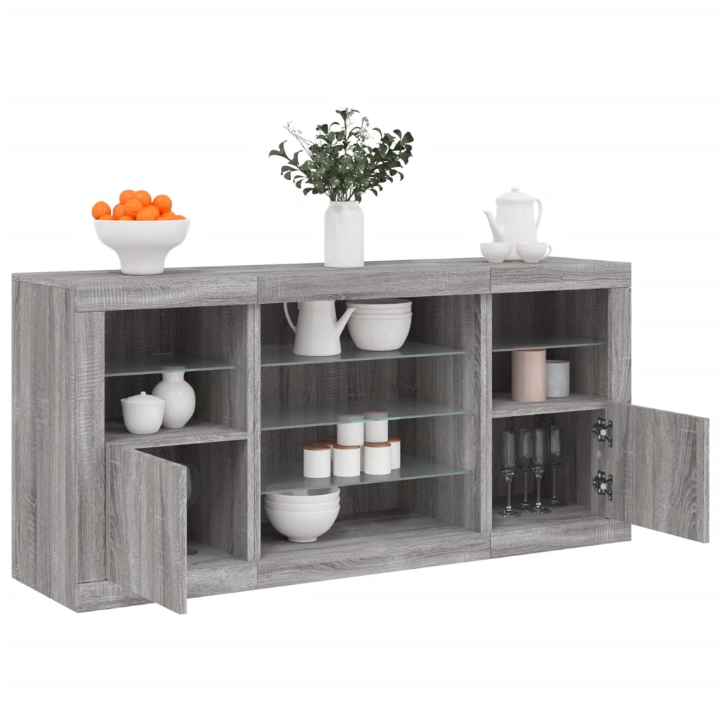 Sideboard with LED Lights 142,5x37x67 cm Grey sonoma