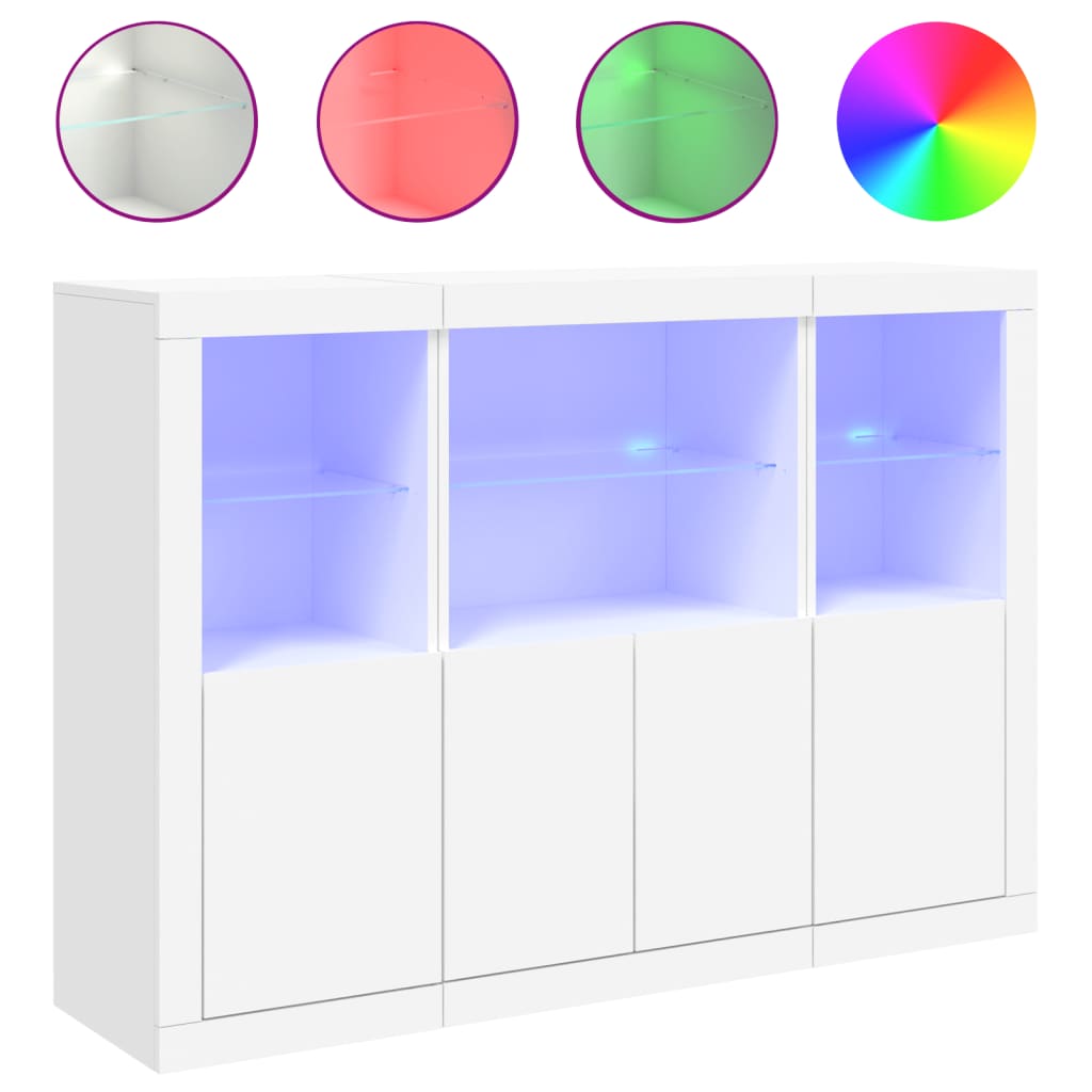 Sideboards with LED Lights 3 pcs Engineered Wood White