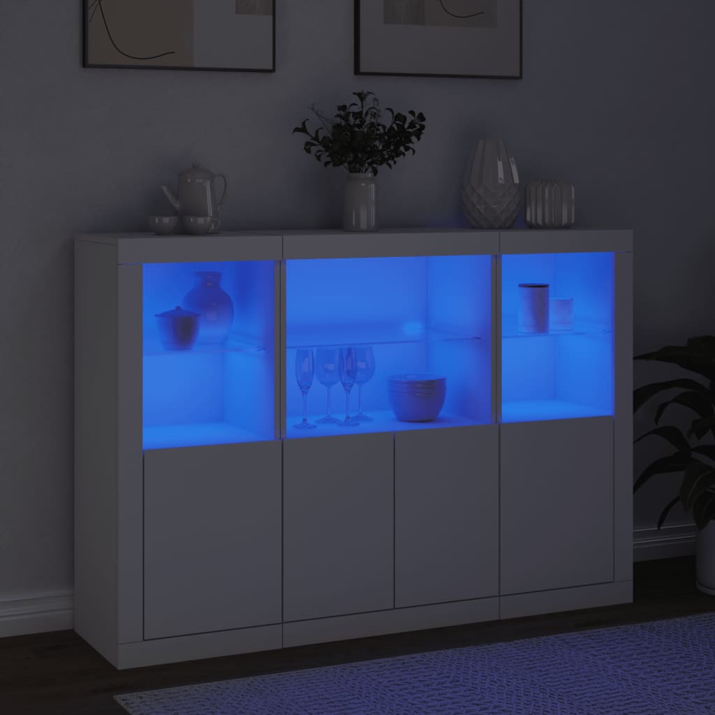Sideboards with LED Lights 3 pcs Engineered Wood White