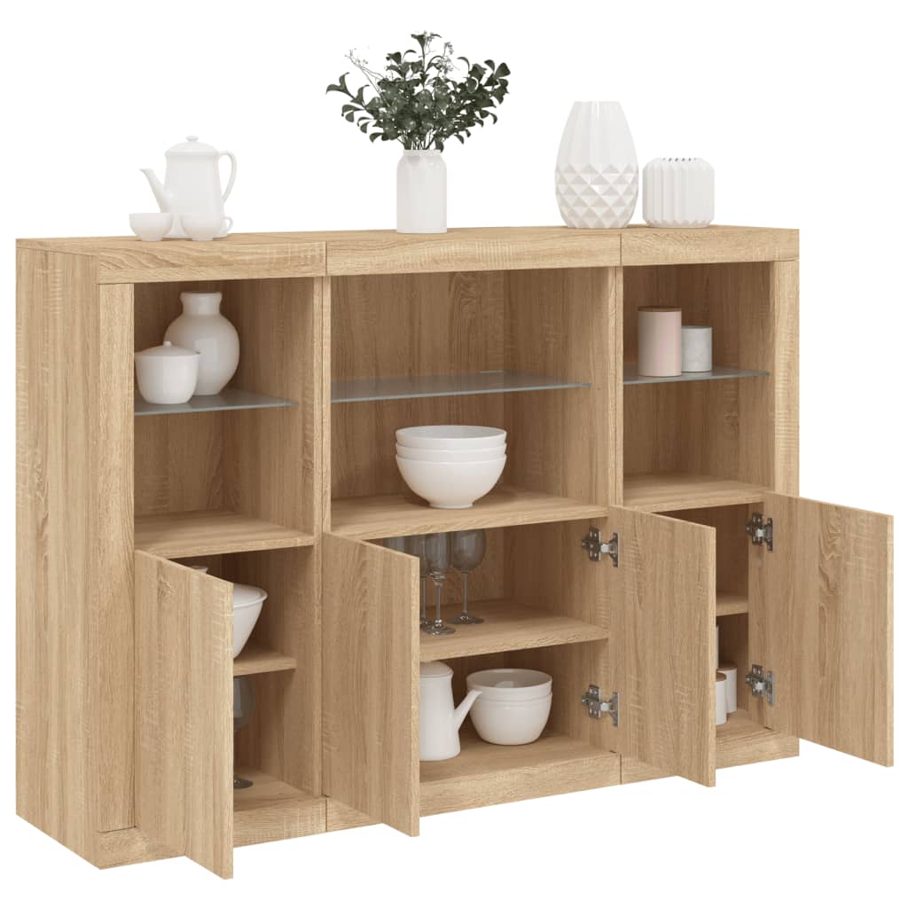 Sideboards with LED Lights 3 pcs Engineered Wood Sonoma oak