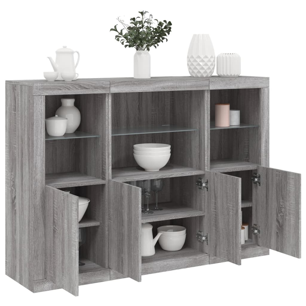 Sideboards with LED Lights 3 pcs Engineered Wood Grey sonoma