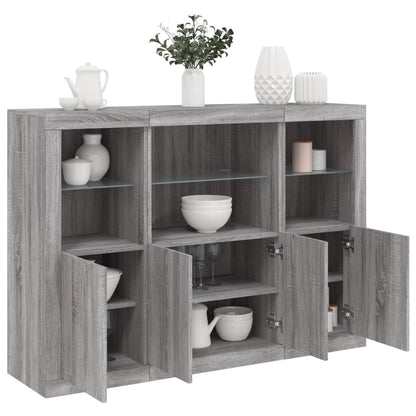 Sideboards with LED Lights 3 pcs Engineered Wood Grey sonoma