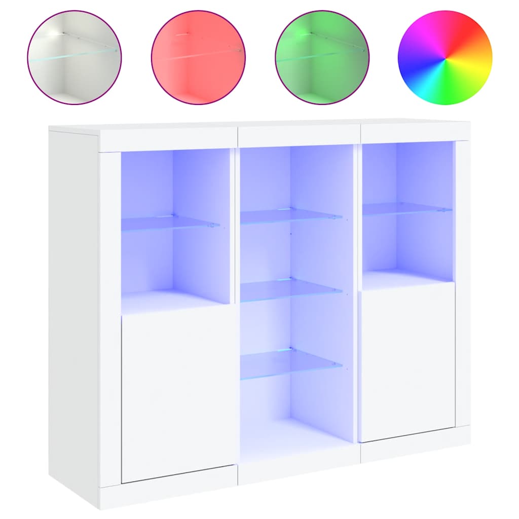 Sideboards with LED Lights 3 pcs Engineered Wood White