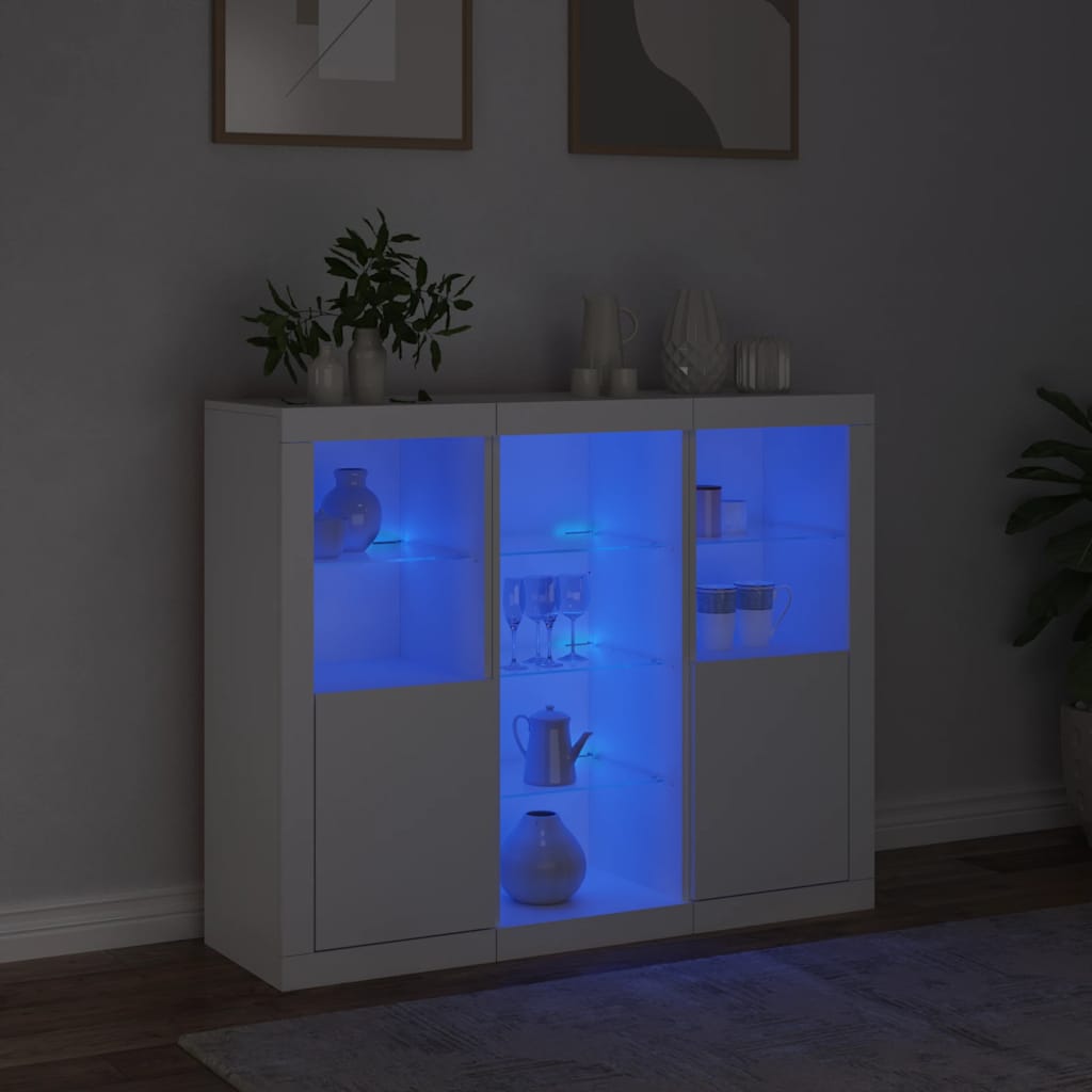 Sideboards with LED Lights 3 pcs Engineered Wood White