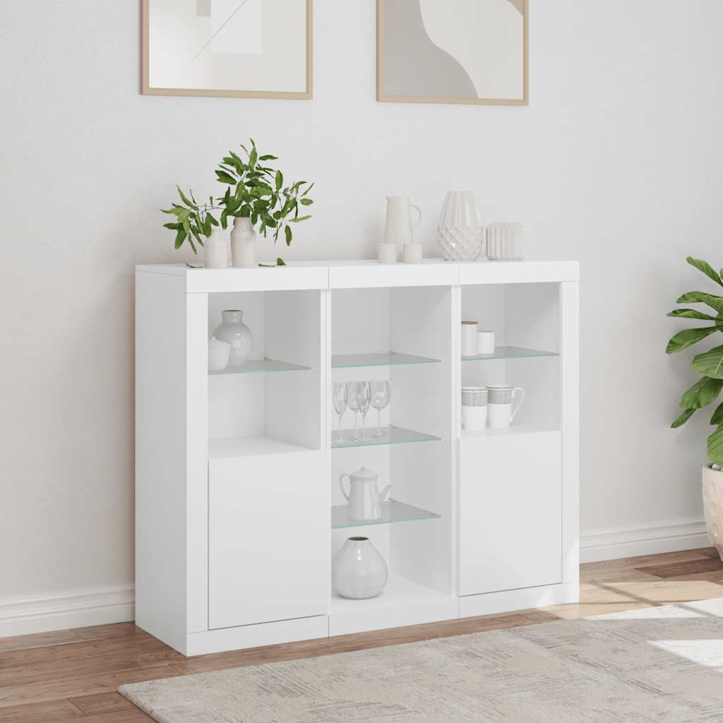 Sideboards with LED Lights 3 pcs Engineered Wood White