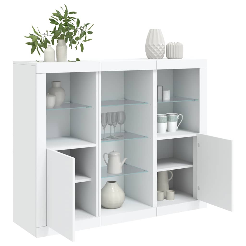 Sideboards with LED Lights 3 pcs Engineered Wood White