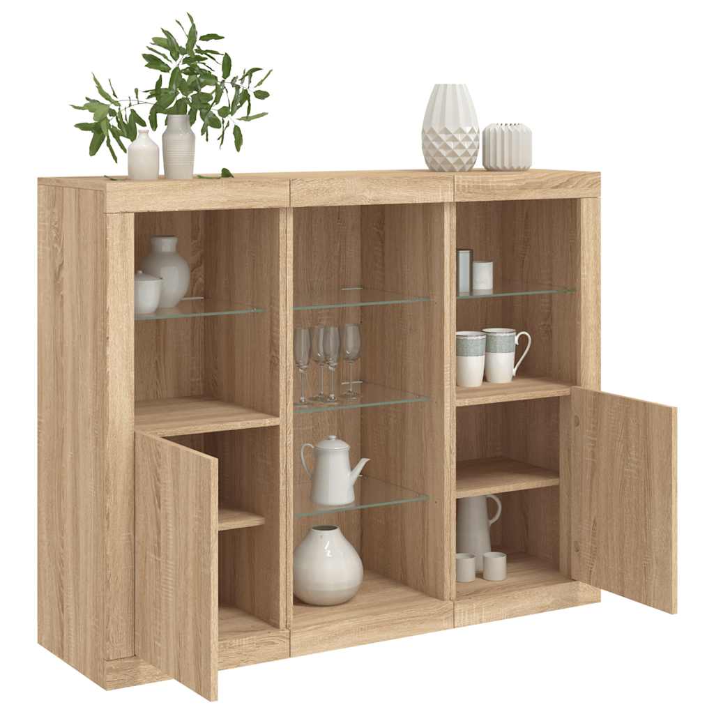 Sideboards with LED Lights 3 pcs Engineered Wood Sonoma oak