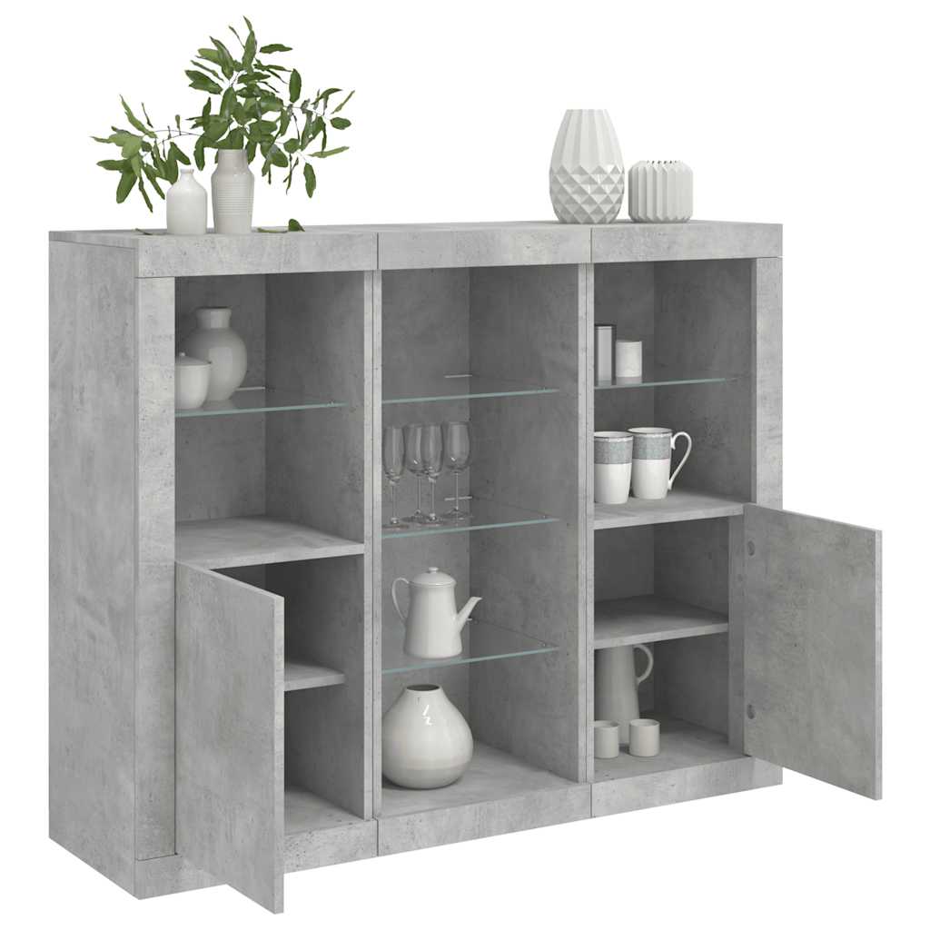 Sideboards with LED Lights 3 pcs Engineered Wood Concrete grey