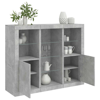 Sideboards with LED Lights 3 pcs Engineered Wood Concrete grey