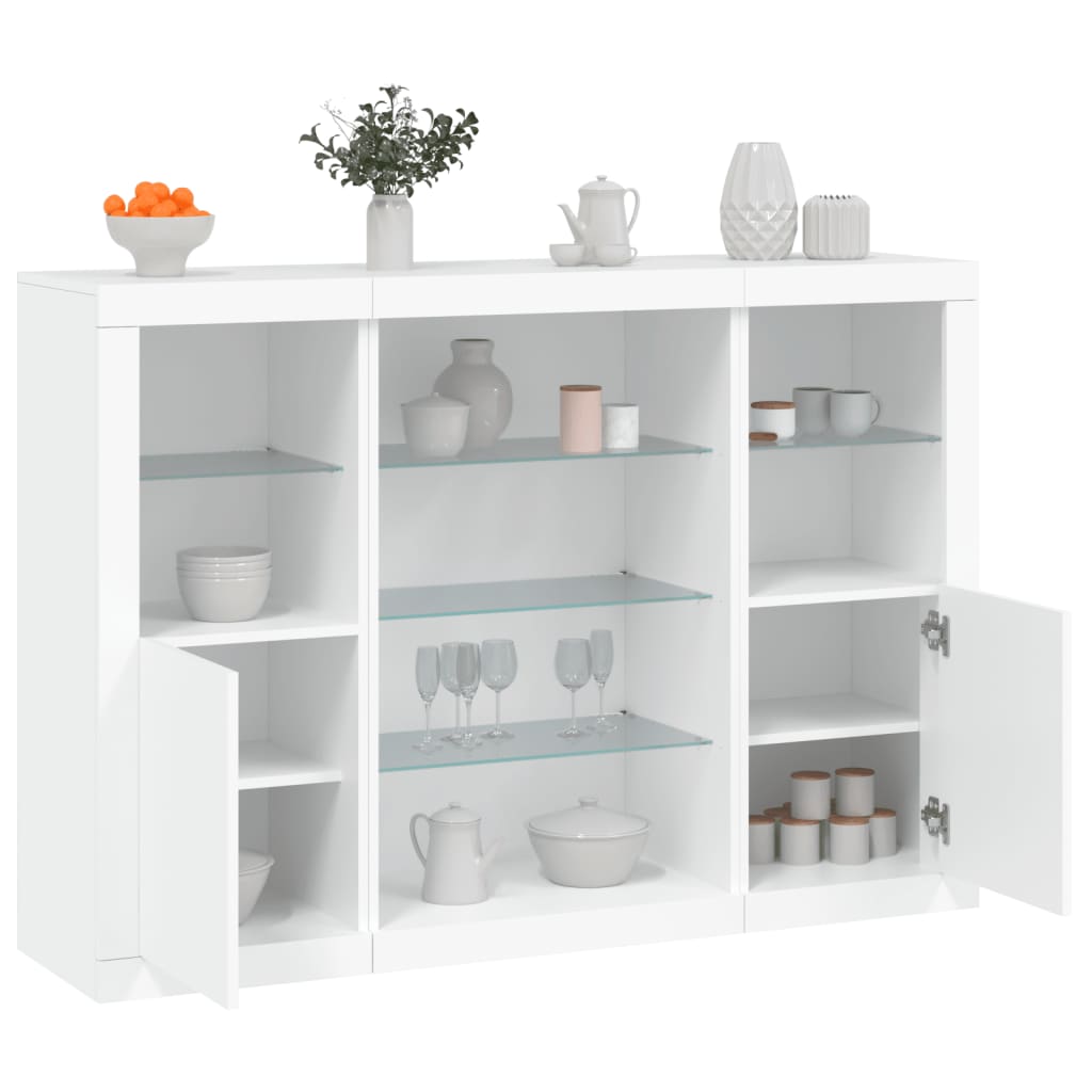 Sideboards with LED Lights 3 pcs Engineered Wood White