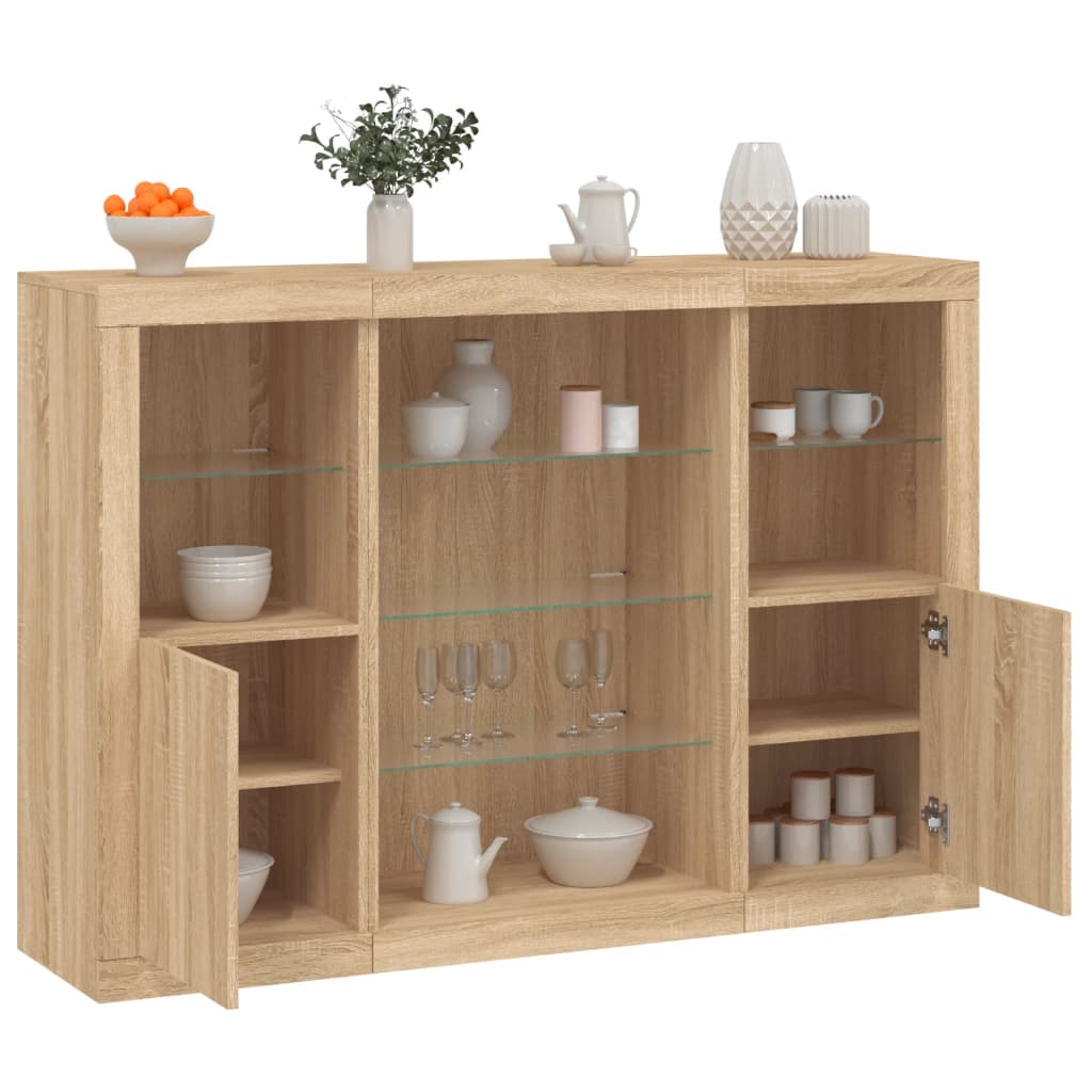 Sideboards with LED Lights 3 pcs Engineered Wood Sonoma oak