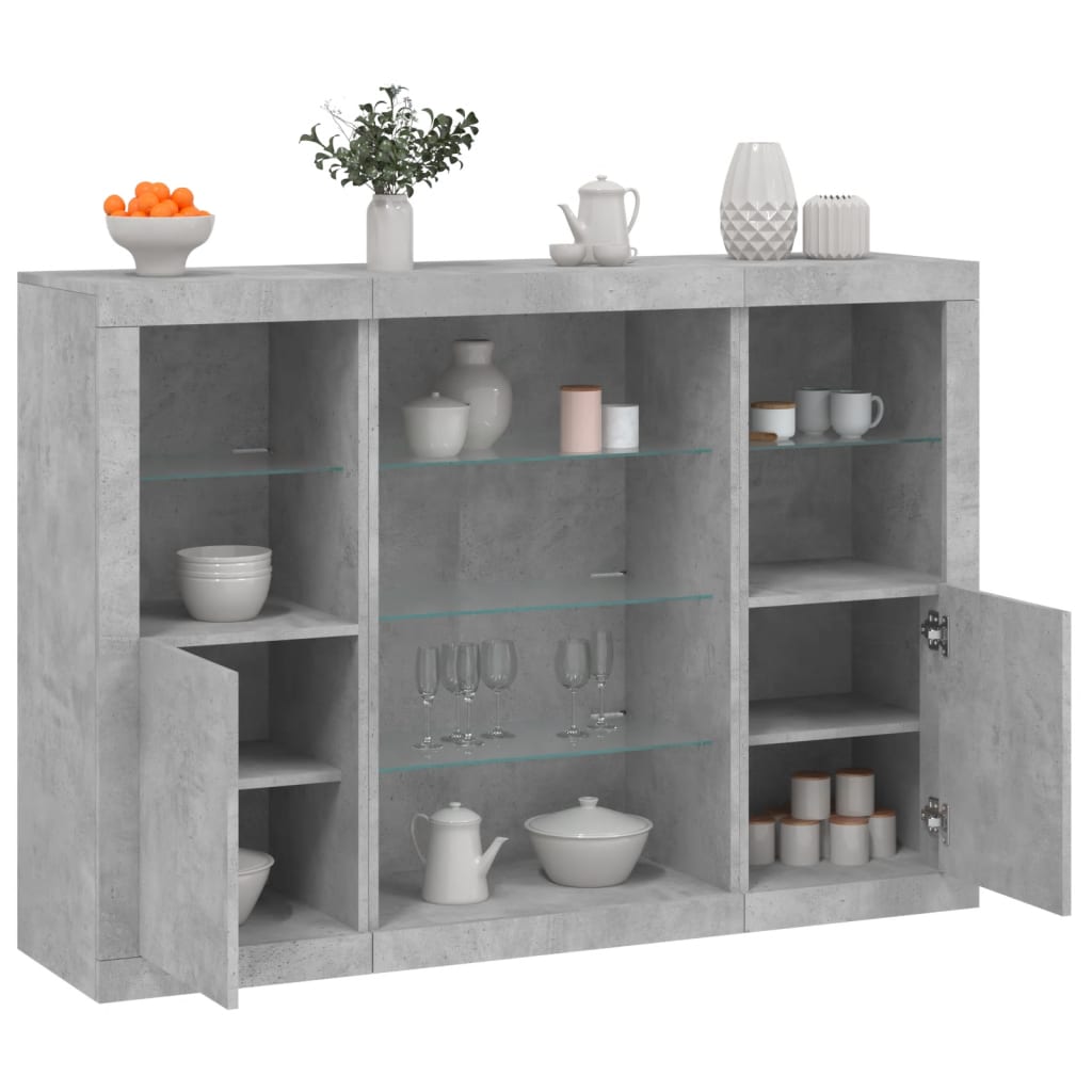 Sideboards with LED Lights 3 pcs Engineered Wood Concrete grey