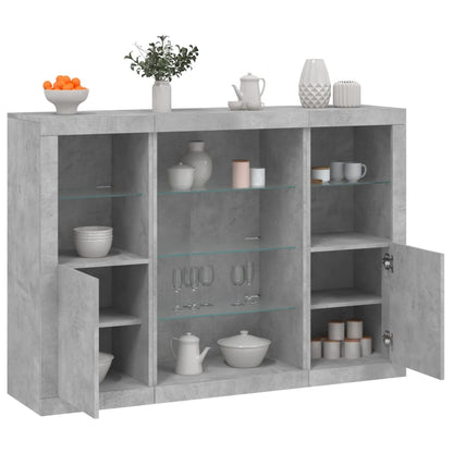 Sideboards with LED Lights 3 pcs Engineered Wood Concrete grey