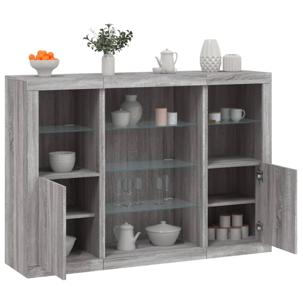 Sideboards with LED Lights 3 pcs Engineered Wood Grey sonoma
