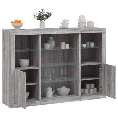 Sideboards with LED Lights 3 pcs Engineered Wood Grey sonoma