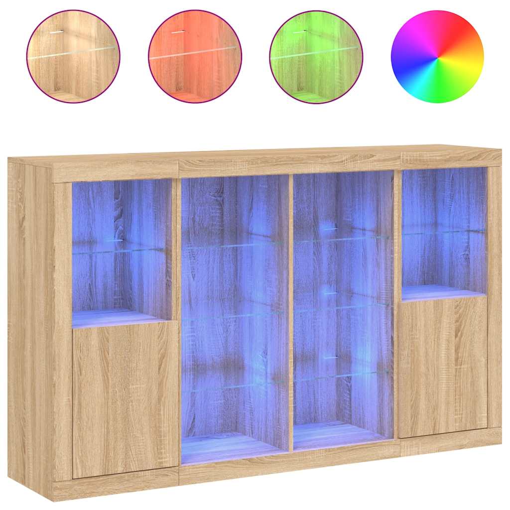 vidaXL Sideboards with LED Lights 3 pcs Sonoma Oak Engineered Wood 2