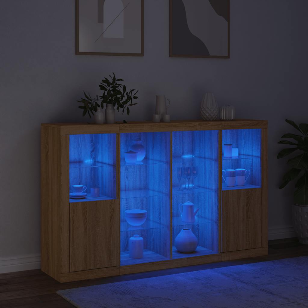 vidaXL Sideboards with LED Lights 3 pcs Sonoma Oak Engineered Wood 3