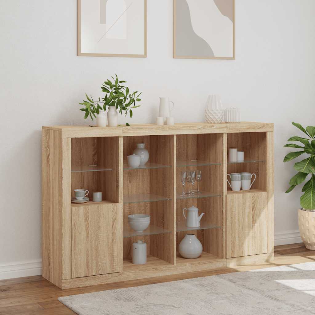 vidaXL Sideboards with LED Lights 3 pcs Sonoma Oak Engineered Wood 4
