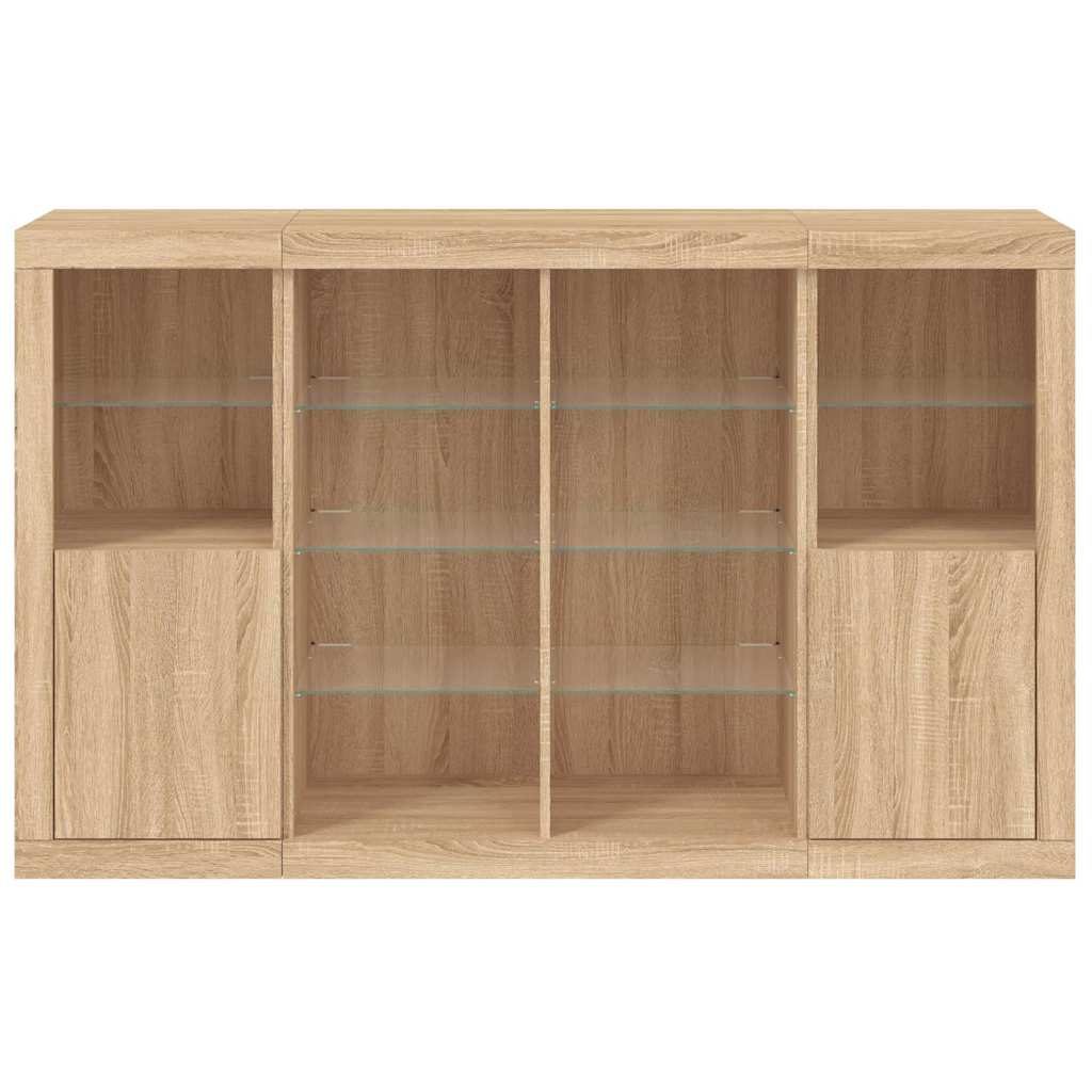 vidaXL Sideboards with LED Lights 3 pcs Sonoma Oak Engineered Wood 6