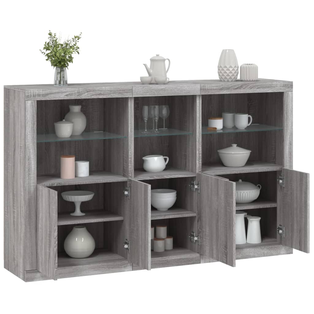 Sideboard with LED Lights 162x37x100 cm Grey sonoma