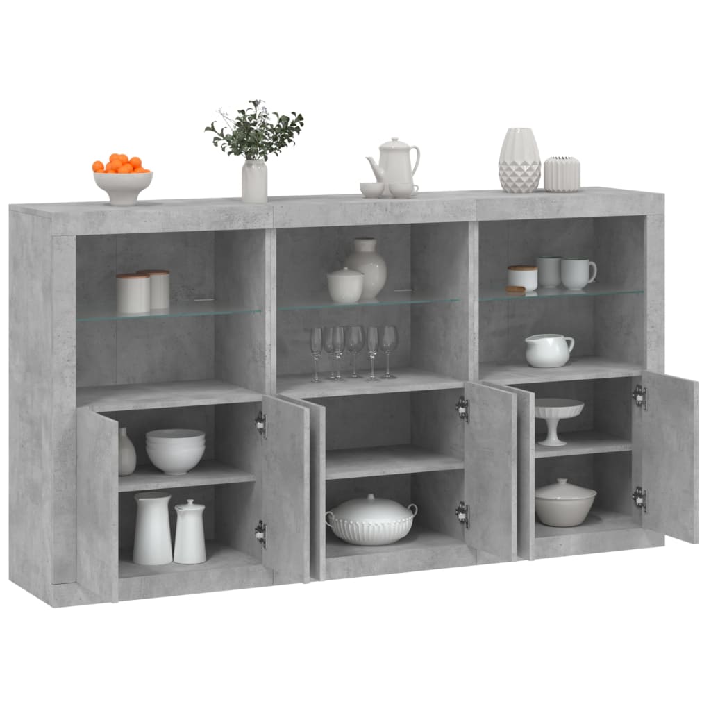 Sideboard with LED Lights 181,5x37x100 cm Concrete grey