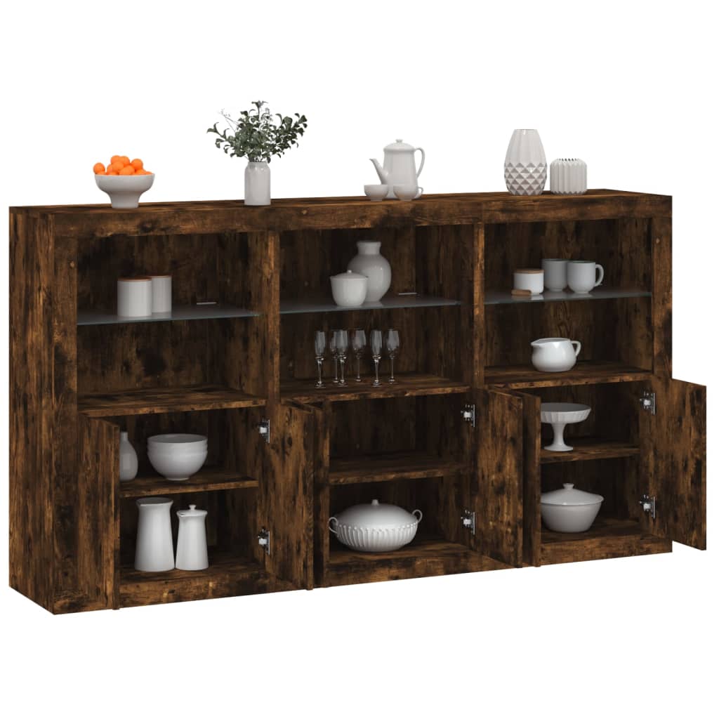 Sideboard with LED Lights 181,5x37x100 cm Smoked oak