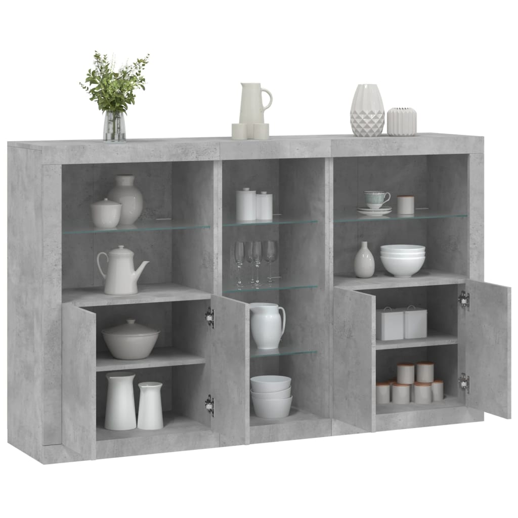 Sideboard with LED Lights 162x37x100 cm Concrete grey
