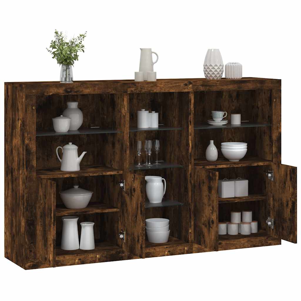 Sideboard with LED Lights 162x37x100 cm Smoked oak