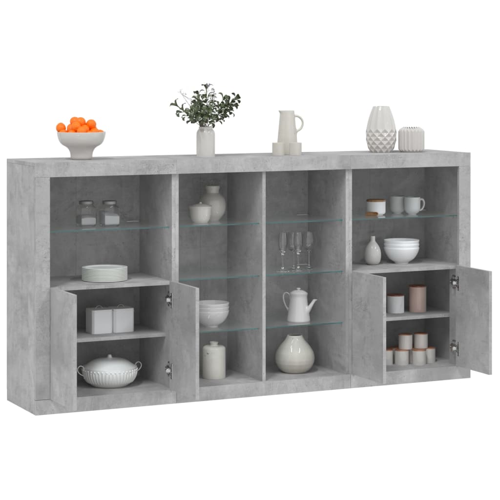 Sideboard with LED Lights 202x37x100 cm Concrete grey