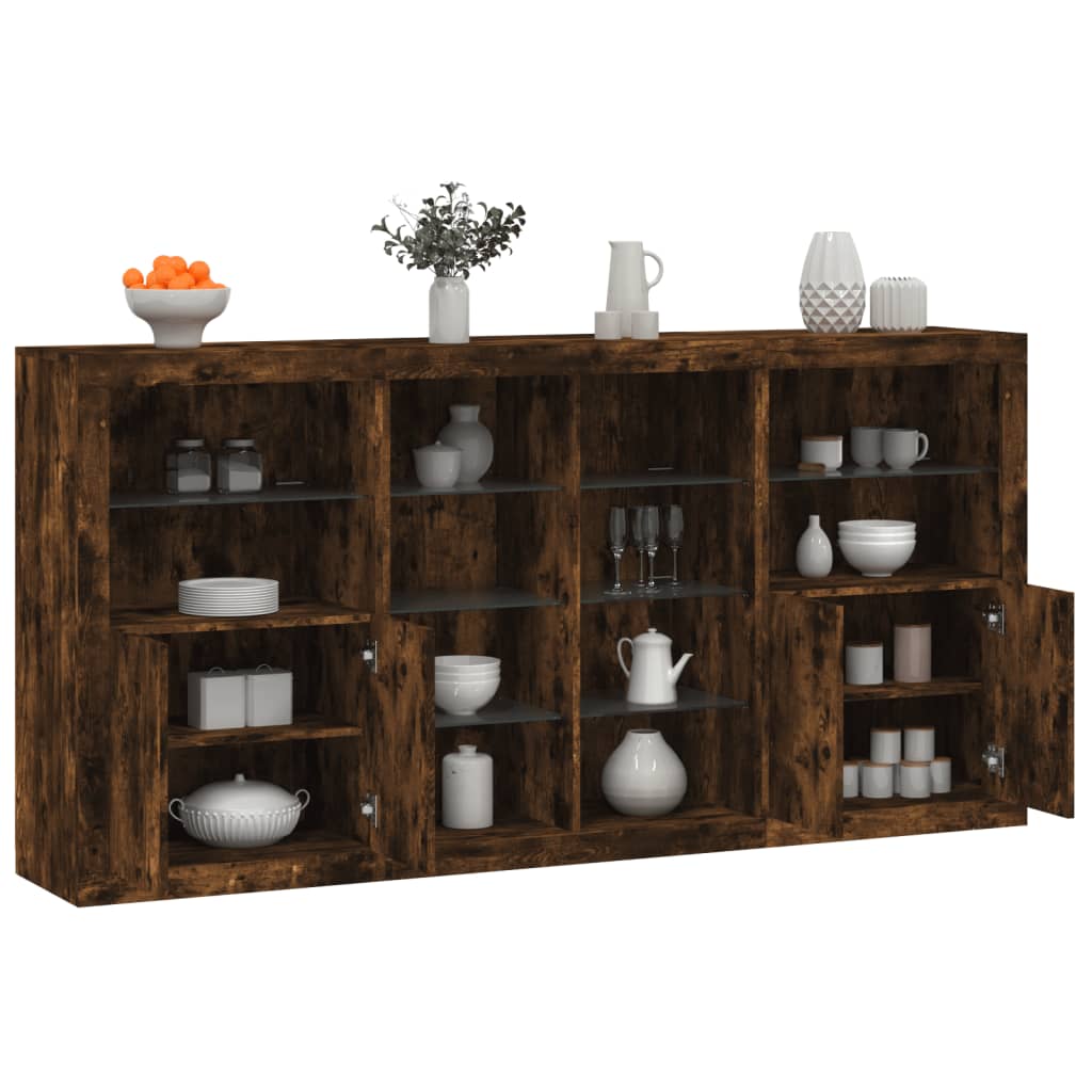 Sideboard with LED Lights 202x37x100 cm Smoked oak