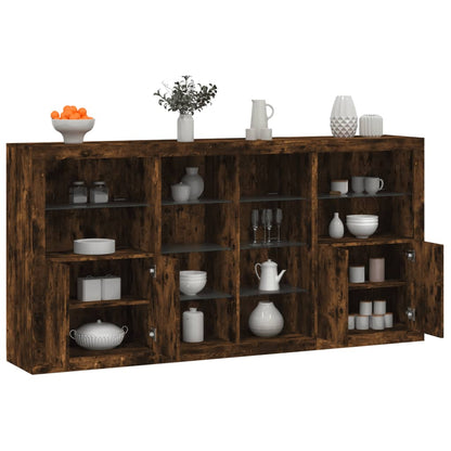Sideboard with LED Lights 202x37x100 cm Smoked oak