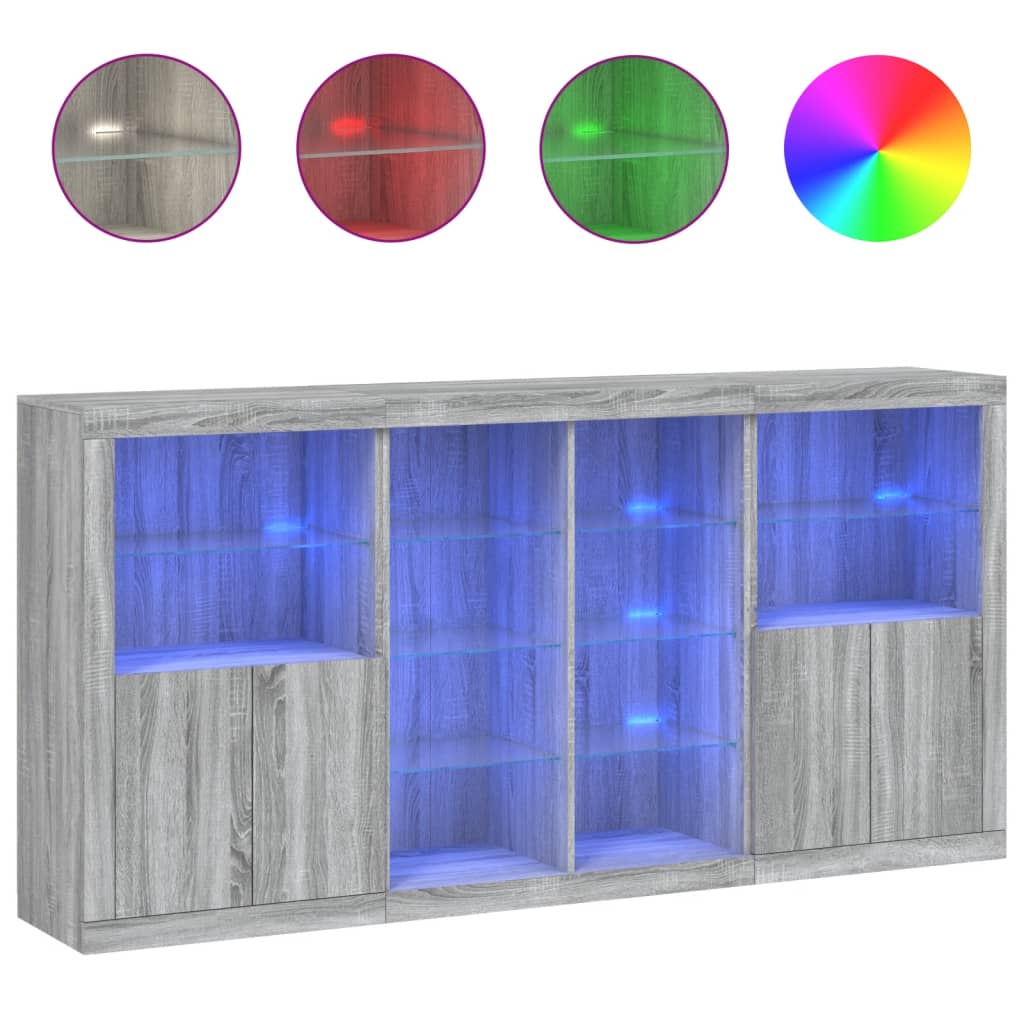 Sideboard with LED Lights 202x37x100 cm Grey sonoma