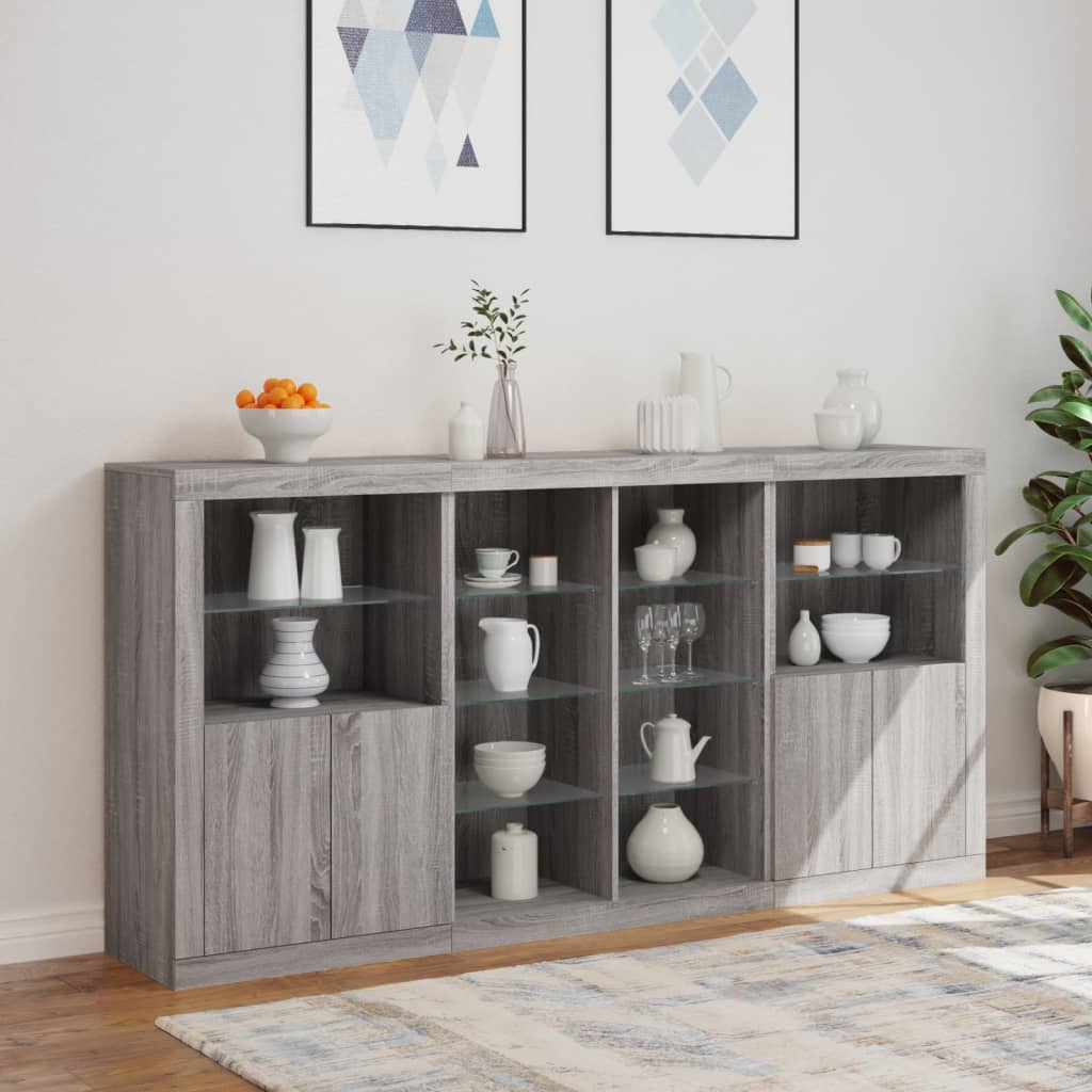 vidaXL Sideboard with LED Lights Grey Sonoma 202x37x100 cm 3