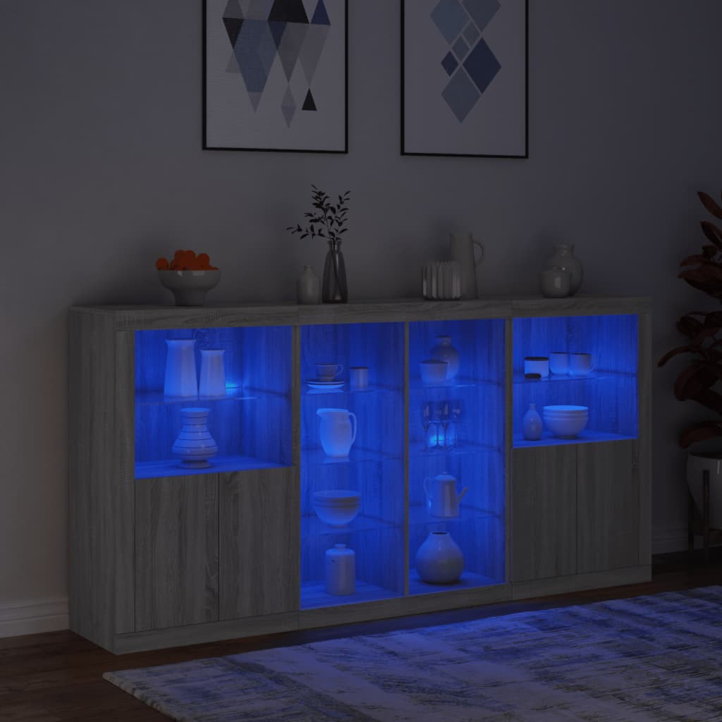 vidaXL Sideboard with LED Lights Grey Sonoma 202x37x100 cm 4