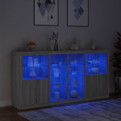 vidaXL Sideboard with LED Lights Grey Sonoma 202x37x100 cm 4