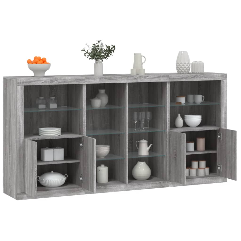 vidaXL Sideboard with LED Lights Grey Sonoma 202x37x100 cm 1