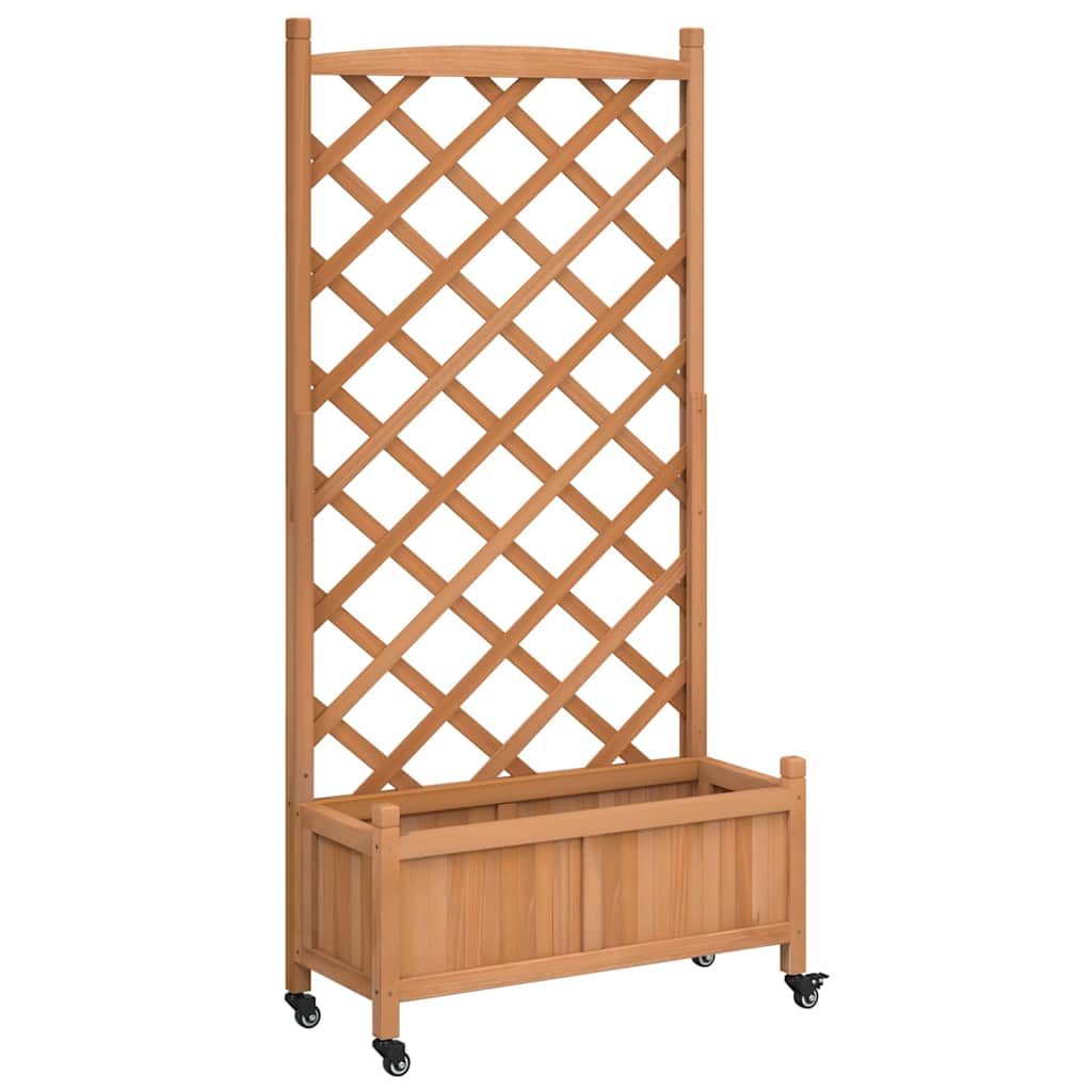 vidaXL Planter with Trellis and Wheels Brown Solid Wood Fir 2